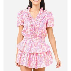 Love Shack Fancy Ellis mini dress, pink floral, Size L O29